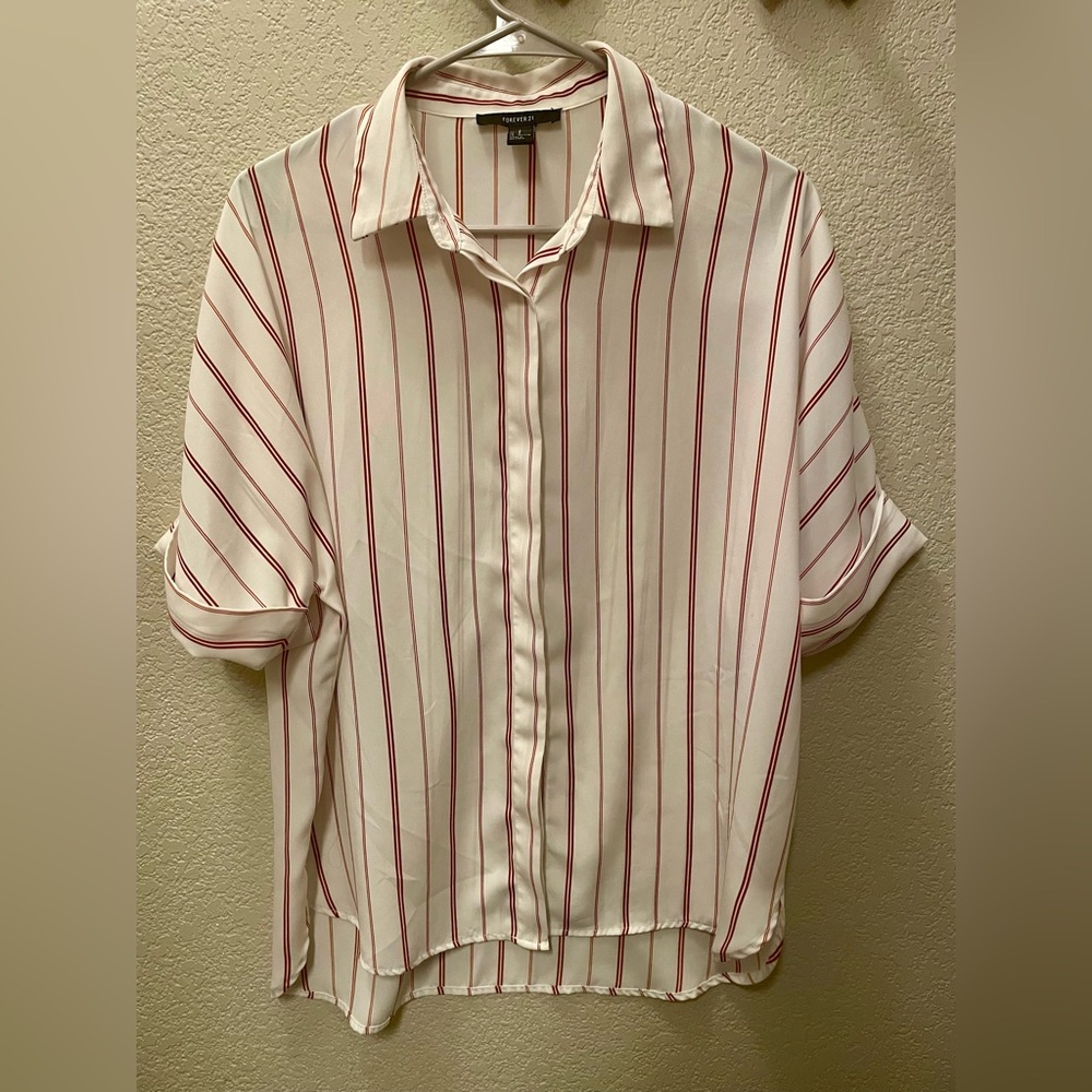 Forever 21 Cream and Reddish Orange Striped Shirt